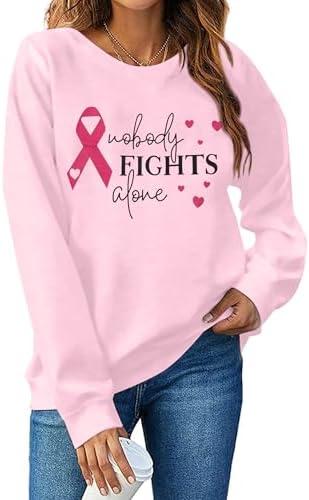 JINTING Breast Cancer Awareness Sweatshirt Women Pink Ribbon Hoodie Shirt Nobody Fights Alone T-Shirt Cancer Gift Tops, M