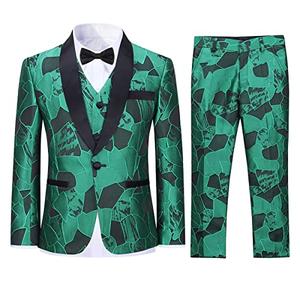 SWOTGdoby Boys Tuxedo Suit Formal Jacquard Dress 3 Pieces Blazer Vest Pants Green 160