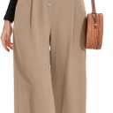 FUNYYZO 2025 Womens Pull On Pants Elastic Waisted Casual Wide Leg Long Lounge Trousers with Pocket Beach Wear Light Khaki (S)