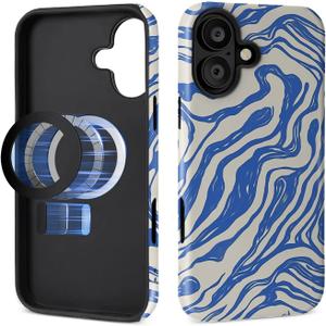 Toulas Case for iPhone 16 Plus,[Compatible with MagSafe]Deep Blue Waves Design Phone case,Hybrid Double-Layer Protection,Shockproof Fingerprint Resistant