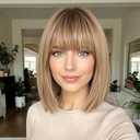 12 Inch Ombre Ash Blonde Human Hair Wig, Bob Wig Human Hair, Human Hair Wig With Bangs, Real Hair Wigs For Women, real human hair wigs
