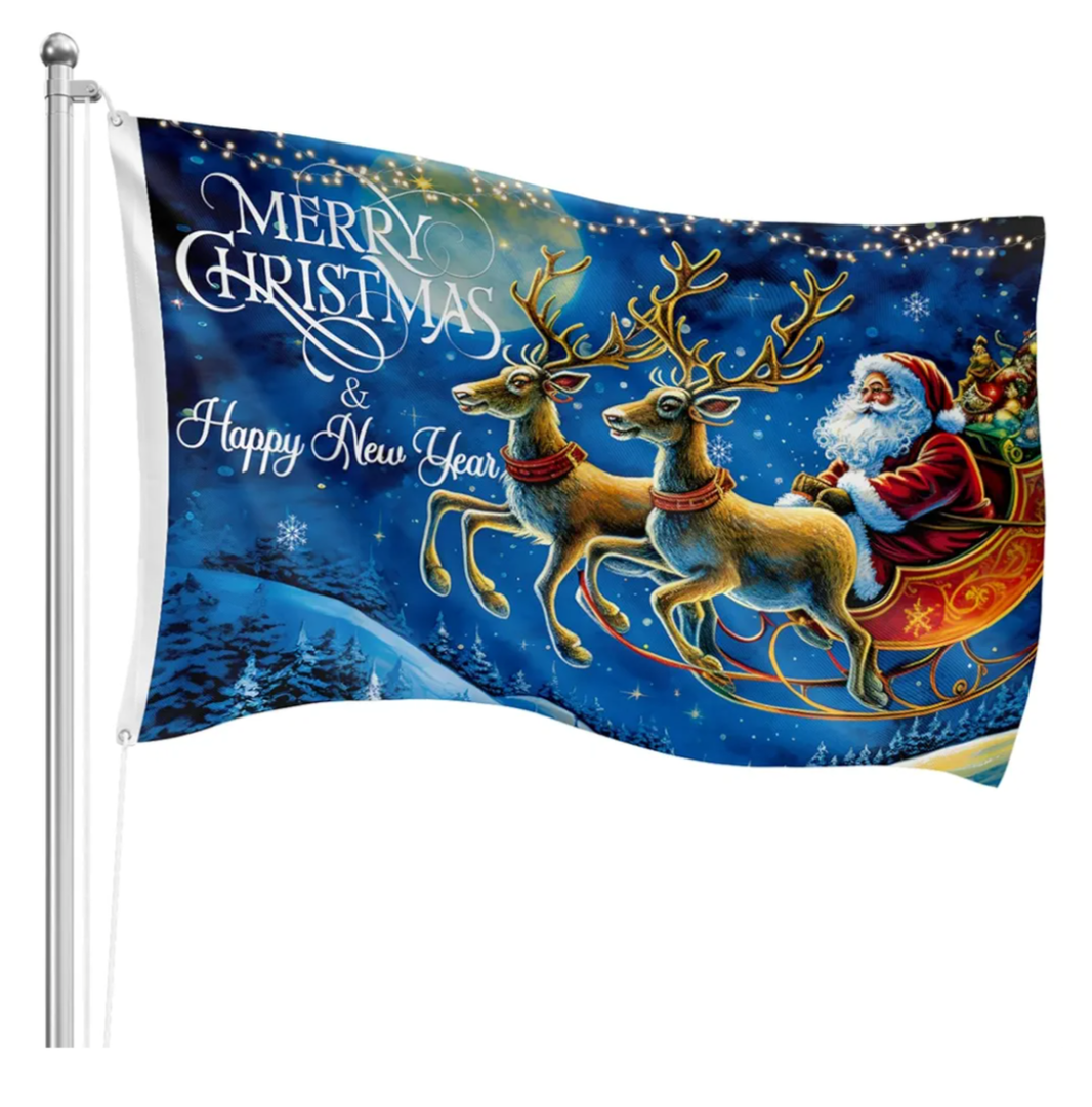IKSII Christmas Flag Double Sided 3x5 Ft,Heavier 150D Merry Christmas Garden Flag for Outdoors,Merry Christmas Banner with Brass Grommets,Christmas Flags for Holiday Party  Yard Wall Decoration Pack of 7