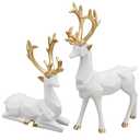 Christmas Decoration 2PCS Reindeer Resin Ornaments Mother Child Deer Couple Deer Sculpture used for Living Room Bookshelf Bedroom Cabinet Decoration to Enhance Atmosphere (3D Geometric White)