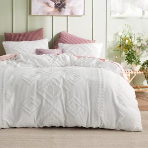 Bedsure Duvet Cover King Size - Boho Duvet Cover Sets for All Seasons, 3 Pieces Chic Geometric Tufted Home Bedding, Comforter Not Included (White, King, 104" x 90")