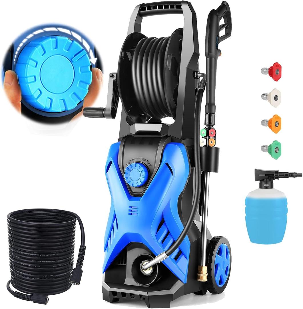 5000 PSI Adjustable Pressure Washer 2.8GPM Electric Power Washer with 33ft Pressure Hose, 4 Nozzle and Foam Cannon, Powerwashers for Home, Cars, Pressure Setting Range (2500-5000PSI) Blue