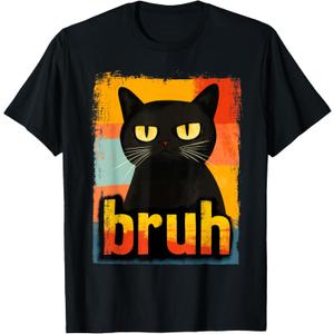 Funny Cat Bruh For Teens Boys Girls Men Women Meme Graphic T-Shirt (Small, Black)
