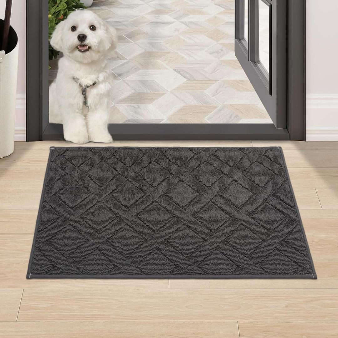COSY HOMEER Door Mat Indoor Entrance, Non-Slip Absorbent Doormat for Front Door, Low-Profile Entryway Mat for Dirty Paws, Washable Dirt Trapper Mats (20"x32", Dark Grey)
