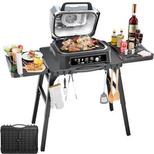 Hisencn Grill Stand for Ninja Woodfire OG701 OG901 OG850 OG951, Pizza Oven Table Stand for Onni 12, Quick-Fold Grill Cart for Blackstone, Cuisinart, 51-Inch Spacious Tabletop, with Air Vent (34''H)