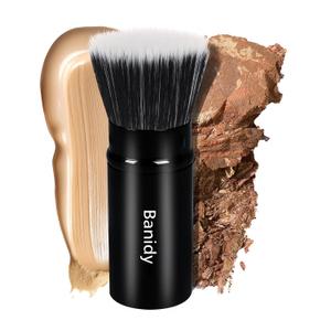 Foundation Makeup Brush Flat Top Kabuki Face Blush Liquid Powder Foundation Brush Retractable Travel Brush for Blending Liquid, Cream or Flawless Powder Cosmetics