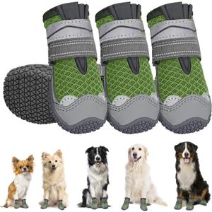 SlowTon Dog Shoes for Large Small Medium Dogs - Breathable Dog Boots for Summer Hot Pavement, Paw Protector for Outdoor Walking Winter Snow, Anti-Slip Rubber Dog Booties for Hardwood Floor (Avo GR, 3)