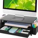 Desk Organizer and Accessories, 2-Tier Computer Monitor Stand Rise with Storage Drawer & 2 Pen Holders, Laptop & Printer Stand for Desktop, Workspace Organizers for Office Supplies (Black)