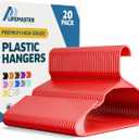 Lifemaster Plastic Clothes Hangers  Heavy Duty Hanger Set, for Organizing Clothes, Dresses, and Coat, Holds Up to 5 lbs, Space-Saving Hangers with Non-Slip Shoulder Grooves, Pack of 20, Red