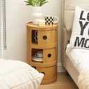 3 Tier Round Nightstand with Drawer, Ginger Yellow Round Side Table Small Plastic Storage End Table Suitable for Bedroom, Living Room, Bathroom