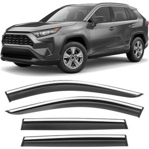 Shatterproof Taped-On Window Deflectors for Toyota Rav4 2019-2025 with Chrome Trim, Rain Guards, Window Visors for Car, Vent Deflector, 4pcs