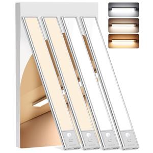 Under Cabinet Lighting Wireless, 2Pack Motion Sensor Light Indoor with 3 Color Temps, Dimmable Closet Lights Battery Operated, LED Magnetic Light, Rechargeable Under Counter Lights for Kitchen Stairs