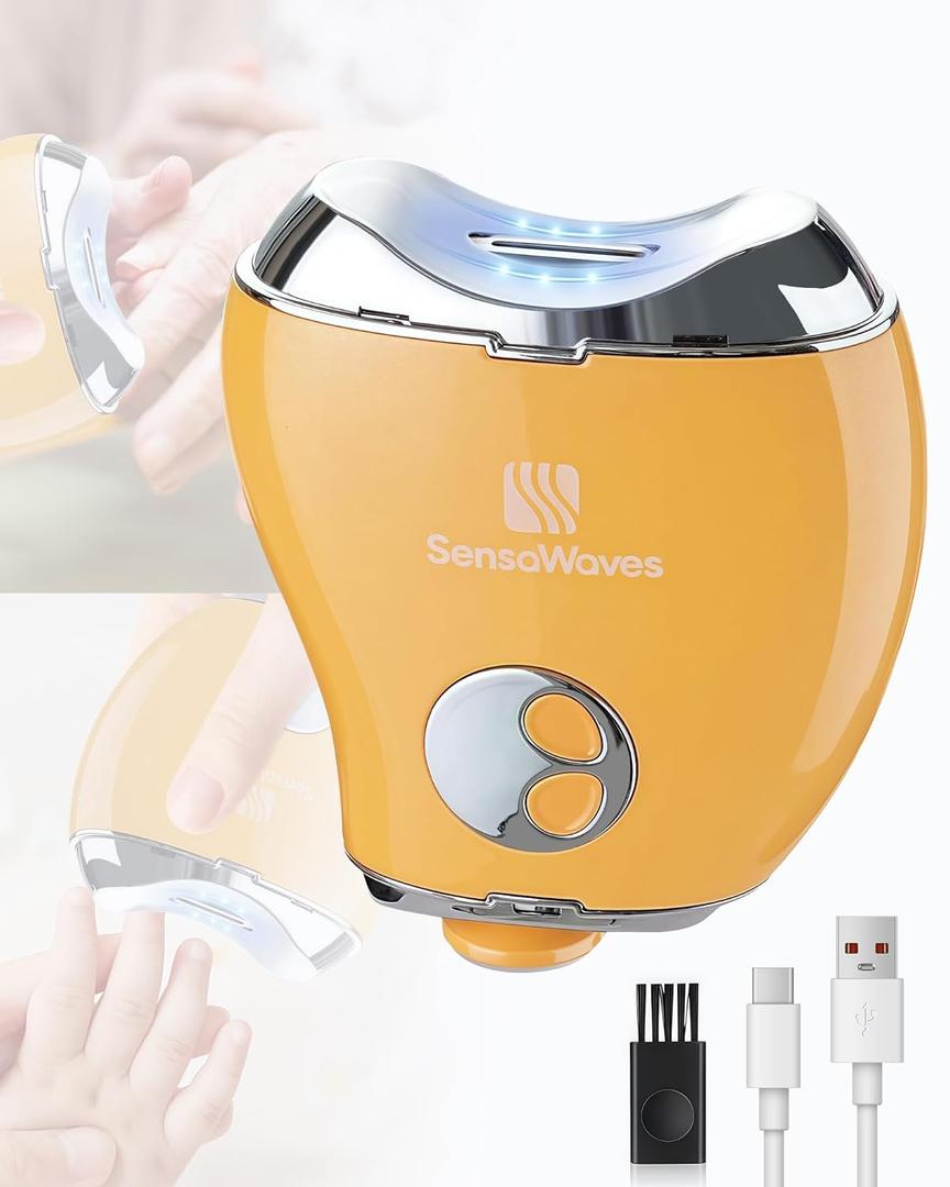 3-in-1 Electric Nail Clipper for Baby & Adults, USB Rechargeable Trimmer with LED Light, Polisher and Storage Container, Adjustable Speeds Nail Clipper for Kids, Seniors & Caregivers (Safe & Quiet) (Yellow)