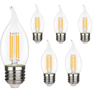 Flame Shape LED Chandelier - 4 Watt Equivalent 40W LED Candelabra Bulbs, Warm White 450LM, Dimmable - E26 Base, 6 Pack