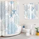 YISURE Seashell Matching Shower and Window Curtains for Bathroom, 2 Piece Shower Curtain Set 72x72 with 30x36 inches, Beach Theme Window Shower Curtain Water-Repellent Fabric Bath Decor