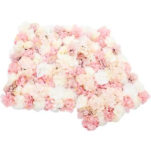 6 Pcs Artificial Flower Wall Panels, 24x16 Inch Pink & White Silk Rose Hydrangea Floral Backdrop for Wedding Party Decor, Faux Flower Mat for Home Garden Wall Decoration