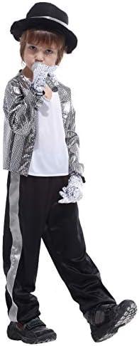 lontakids Kids Boys 80s Costume Michael Cosplay Hip Hop Stage Outfits with Matched Hat Gloves 130/L