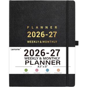 2026-2027 Planner - Academic Planner 2026-2027, July 2026 - June 2027, Weekly and Monthly Planners, 8.5" x 11", Pen Holder, Pocket, Faux Leather Cover -Black