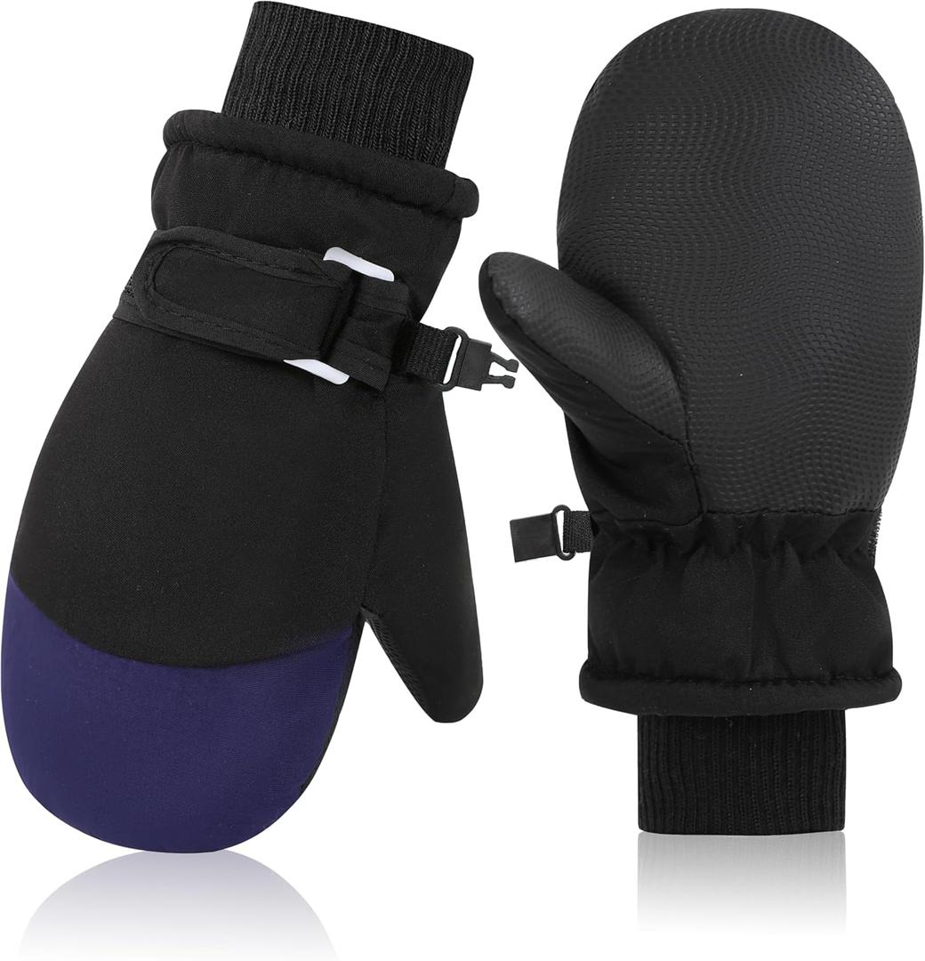 Sea Zaela Kids Winter Gloves Toddlers Snow Gloves Windproof Waterproof Mittens Fleece Outdoor Ski for Litter Girls Boys (4-7 T, Black & Navy Blue)