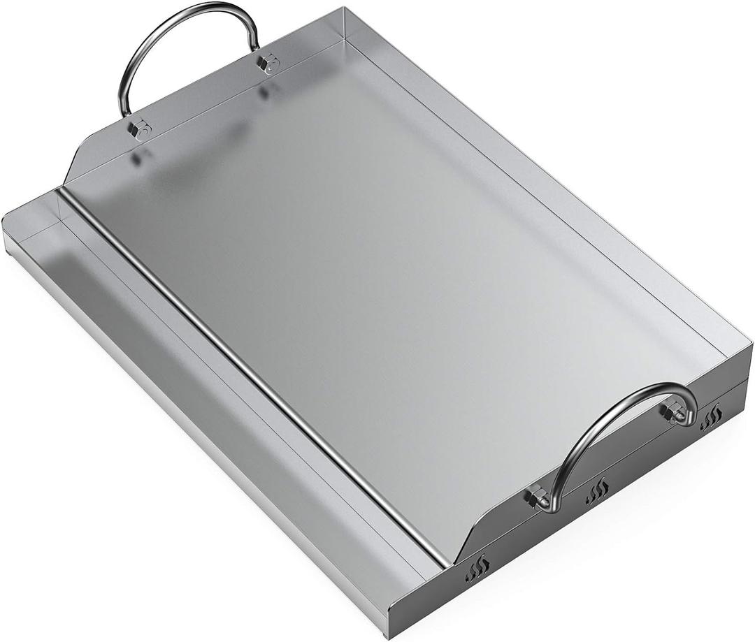 Onlyfire Universal Stainless Steel Griddle for Most BBQ Grills with Removable Handles, 18"x12.5"