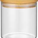 1PC Small Glass Storage Jars with Airtight Lids, 18 fl oz (550ml) Cute Clear Glass Storage container with bamboo Lid, Glass Pantry Canister for Beans, Rice, Sugar, Cookie Coffee and etc