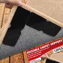 Rug Non Slip Grippers, Reusable Rug Tape, No Damaging for Hardwood Floors, Carpet Grippers Stickers Pads for Area Rugs Corners Flat, 12Pcs