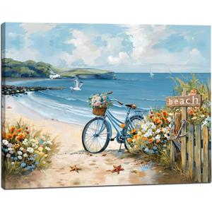 LAIART Beach Canvas Wall Art Coast Theme Wall Decor Ocean Picture Print, Relaxing Seascape Artwork