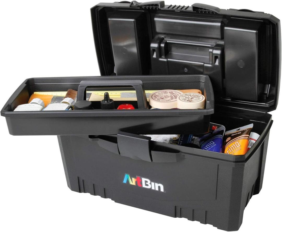 ArtBin 6918AB Twin Top 17 inch Supply Box, Portable Art & Craft Supply Organizer with Handle, [1] Plastic Storage Case, Black