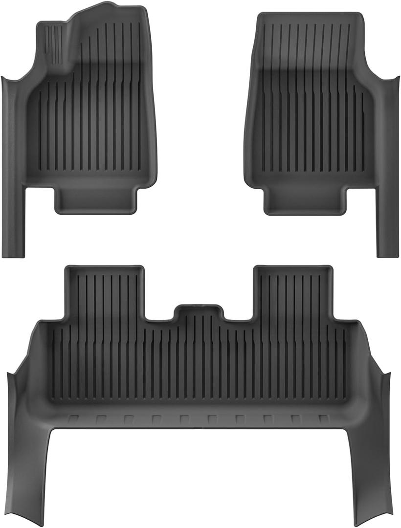 LUCKEASY 3PCS TPE Foot Mats with Door Sill Cover for Tesla Model Y Juniper 2025 2026 Standard/Premium/Performance 1st & 2rd Row Foot Pad Floor Mat All-Weather Black