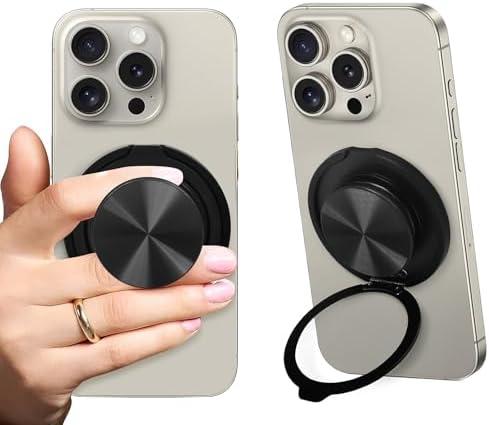 3D MAGIC Phone Grip with 360° Kickstand, Magnetic Phone Stand Compatibility for Magsafe, Phone Holder for Hands-Free Viewing, Secure Anti-Drop Grip for iPhone Series, iPad Tablet & Phone Cases, Black