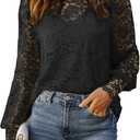HOTOUCH Lace Tops for Women Sheer Long Sleeve Blouses Dressy Casual Shirt with Camisole 2 PCS Set S-XXL (Large, Black)