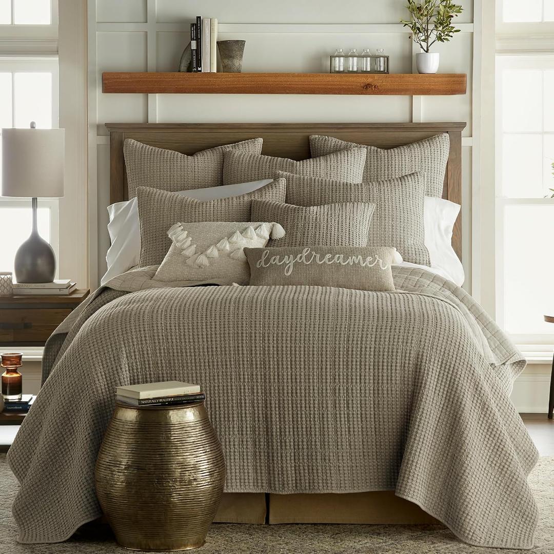 Levtex Home Mills Waffle King/Cal King Quilt Set (106x92in) with 2 Pillow Shams (36x20in) - Taupe - Cotton Waffle King Size Quilt Bedding Set - Lightweight, Soft, Pre-Washed