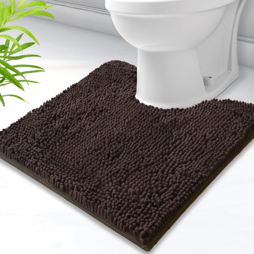 Toilet Rugs U-Shaped,Super Absorbent Chenille Bathroom Rugs and Strong PVC Non-Slip Backing for Toilets Rug Set,Machine Washable,Bath Mats for Bathrooms,20"x 20",Coffee