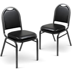 OEF Furnishings OEF9210-SV/2 Commercial-Grade Dome Back Banquet Stack Chair (Black Vinyl, Silver Powder-Coated Frame, 2-Pack), Normal