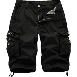 FOURSTEEDS Women's Cotton Zipper Front Multi-Pocket Twill Bermuda Women Cargo Shorts (2, Black)