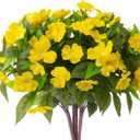 Daynight 4 Pcs Artificial Impatiens Flowers for Outdoor Flowers UV Resistant Faux Yellow Flowers Impatiens Bushes Silk Artificial Flowers Bouquet for Patio Garden Porch Decor (4, Yellow)