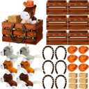 Amyhill 31 Pcs Western Party Supplies Cowboy Party Favors Horse Plush Mini Cowboy Hats Horseshoe Decor Hay Bales Rodeo Birthday Decorations Vintage Wood Crates Table Centerpieces for Wedding