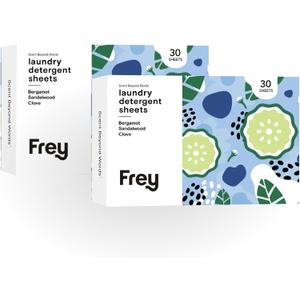 FREY Laundry Detergent Sheets  Bergamot Beach Scent | Plant-Derived | 60 Sheets (Pack of 2)