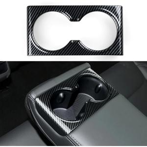 Car Rear Cup Holder Frame Cover Trim Carbon Color ABS Decal Sticker for Tesla Model 3 Highland 2024 2025 2026 Interior Accessories