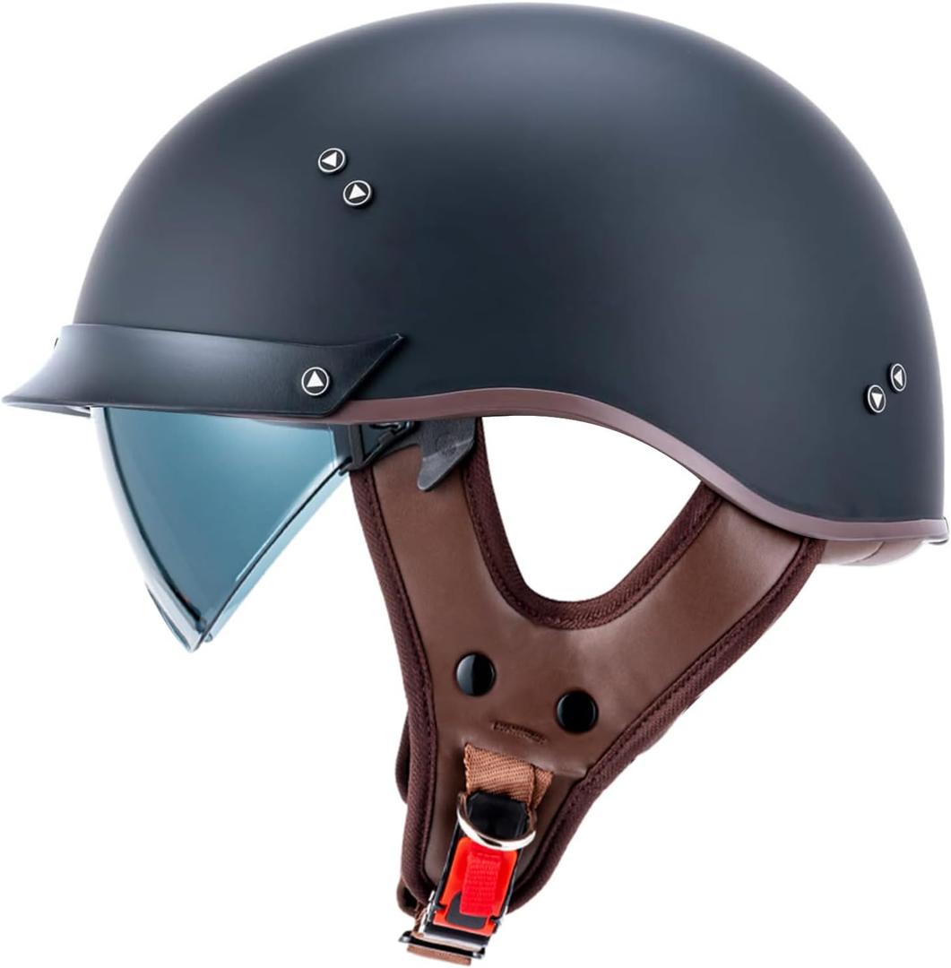 VCOROS Half Helmet Motorcycle DOT Approved Open Face Helmet with Sun Visor and Quick Release Buckle for Adults Men and Women (F07 Matte Black,S)