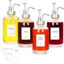 ​16.9oz Coffee Syrup Dispensers 4Pack- Glass Syrup Dispenser Kit for Coffee Bar Accessories for Home Coffee Bar/ Premium Labeled Barista Kit, Silver