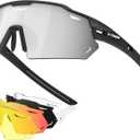 X-TIGER Polarized Cycling Glasses with 5 Interchangeable Lenses,MTB Biking Baseball Running Sports Sunglasses for Men Women (#1 Black)