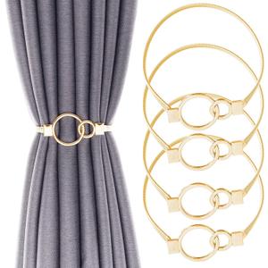 4Pack Aluminum Alloy Spring Design Curtain Ties - Gold Ring Holdbacks