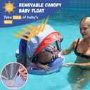 GENTEACO Mambobaby Baby Swim Float with Canopy Non-Inflatable Infant Pool Float with Tail 3-24 Months Avoid Flip Solid Skin-Friendly Material for Toddler Boys Girls, 19 inches in diameter