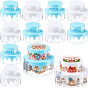 24 Pcs Christmas Cookie Container with Lids Small Plastic Stackable Christmas Cookie Jars Xmas Snack Candy Goodie Boxes with Lid and Sticker for Holiday Gift Giving Baking Storage, Two Size