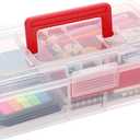 JUXYES Plastic Fishing Tackle Box Organizer with Removable Dividers, Clear Fishing Tackle Storage Boxes with Handle, 2 Layer Fishing Tackle Tray Box Lure Box, Red