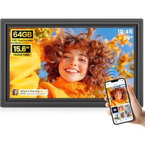 64GB 15.6" Large Digital Picture Frame, Uhale WiFi Electronic Photo Frames with 1920 x 1080 FHD IPS Touch Screen, Support Auto-Rotate Wall Mounted SD&USB Card, Share Photos/Videos from Phone Instantly
